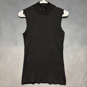 Madison Grey Ribbed Mock Neck Sleeveless Knit Top Black Size Med Preppy Cocktail